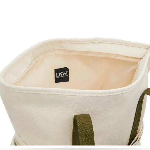 NEW Ivory/Green Canvas Tote With Travel Band - Picture 6 of 7